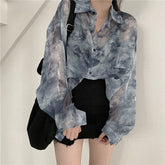 Tie Dye Long Sleeve Sun Proof Loose Blouse Shirt